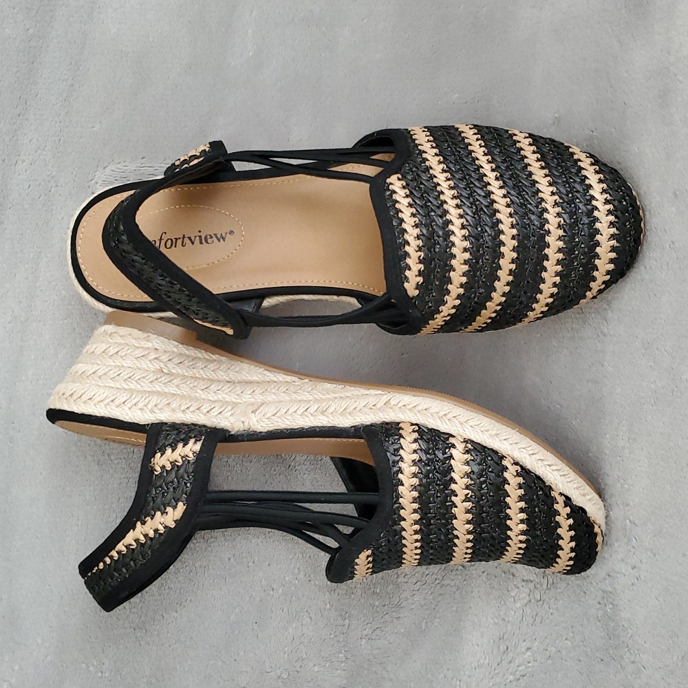 🆕️ COMFORTVIEW Clea Woven Black Espadrille Sandals WOMENS SIZE: 9WW